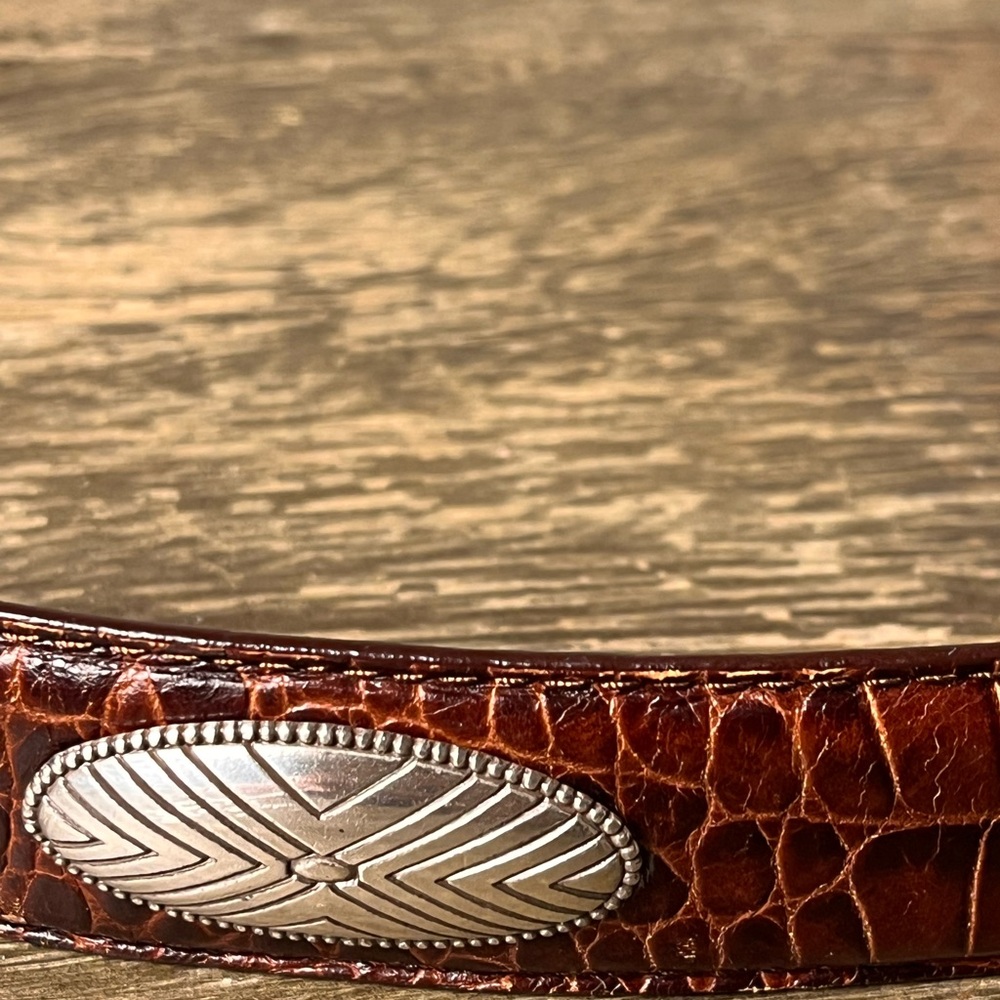 Round tree and York Vintage western  Brown Leather Belt unisex silver hardware - Picture 5 of 11